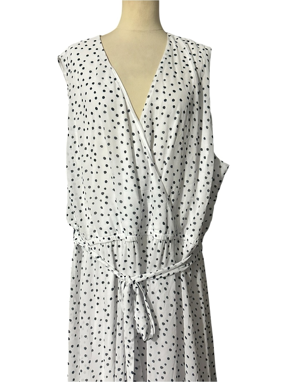 Lane Bryant Polka Dot Sleeveless Maxi Dress White Black Size 28 - Picture 2 of 4
